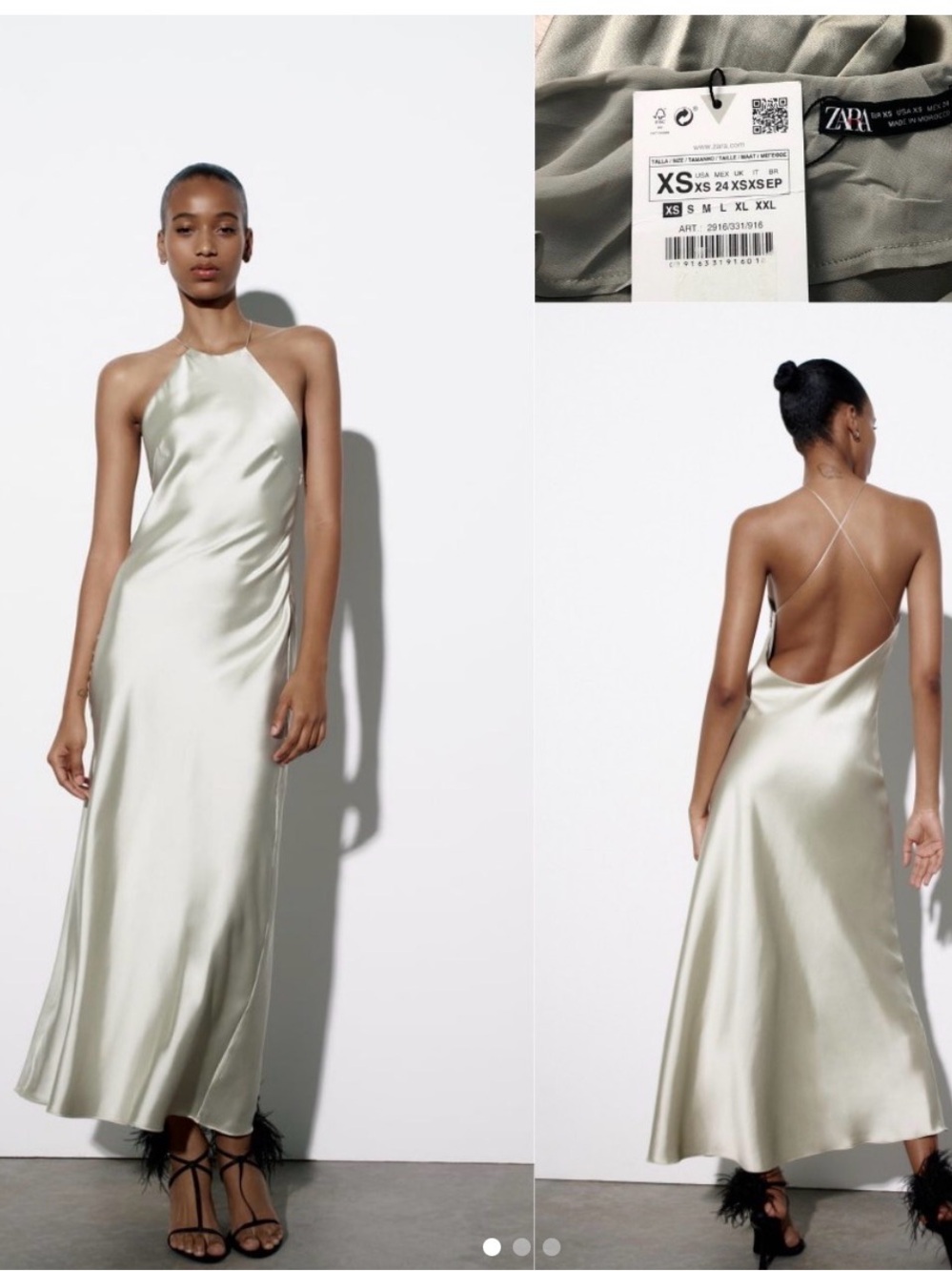 Zara Satin Backless Halter Dress in Sage Green